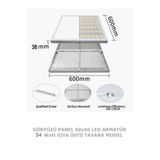 Gökyüzü Panel Kendinden Kasalı, Led Panel, 60X60 Armatür, 54Watt, Gün Iiığı, 4000 Kelvin, Doğal Işık, Sıva Üstü,