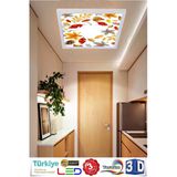 Gökyüzü Panel Sonbahar Yapraklı Modern 54W Led Avize , Tasarım Ürün 60Cmx60cm Büyük Ölçü