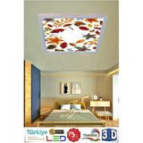 Gökyüzü Panel Sonbahar Yapraklı Modern 60W LED Avize , Tasarım Ürün 60 cm x 60 cm Büyük Ölçü - Beyaz - 1