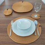 Gold 6 Kişilik 12 Parça Amerikan Servis, Hasır Supla Takımı, Tabak ve Bardak Altlığı Seti - 36 x 36 cm