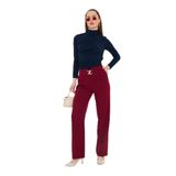 Gold Aksesuarlı Bol Paça Pantolon Bordo