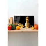Gold Altın Ananas Cam Kesme Tahtası, Silikon Ayaklı Sunum Kesim Doğrama Tablası, Temperli ve Rodajlı - 23 x 35 cm