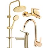 Gold Altın Kare Robot Duş Seti, Banyo, Mutfak Eviye ve Lavabo Bataryası Musluğu 4'lü Set