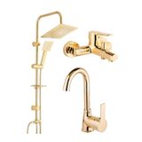 Gold Altın Kare Robot Duş Seti, Lavabo Ve Banyo Bataryası Musluğu Çeşmesi 3'lü Set
