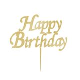 Gold Altın Rengi Happy Birthday Yazılı Ayna Pleksi Pasta Üstü Süs