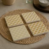 Gold Altın Sarısı Desenli Şık Sofra Sunumu Doğal Taş Bardak Altlığı 4’lü Set - 10 x 10 cm