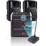 Gold Audio Okul Konferans ve Anons Ses Sistemi - Bluetooth Mikser, 2 Hoparlör ve Masa Mikrofonlu Komple Set