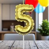 Gold Beş 5 Numara Mum Gold Folyo Balon Şeklinde Pasta Mumu Gold Pasta Mumu Gold Doğum Günü Mumu - 1 Adet