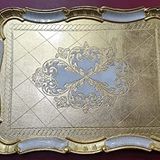 Gold Beyaz Desenli İtalyan Gül Ağacı El Yapımı Dikdörtgen Büyük Tepsi 54,5x35,5cm