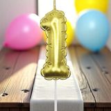 Gold Bir 1 Numara Mum Gold Folyo Balon Şeklinde Pasta Mumu Gold Pasta Mumu Gold Doğum Günü Mumu - 1 Adet