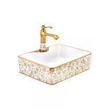 Gold Çanak Lavabo Kare Tasarım Gold Beyaz İşlemeli Seramik 48X37 Armatür Hariçtir