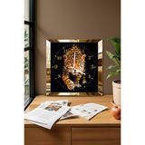 Gold Çerçeveli Leopar Temalı Dekoratif Mdf Duvar Saati - Altın - 50 x 50