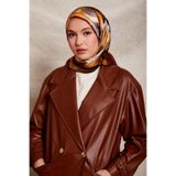 Gold Çiçek Desenli Twill İpek Eşarp
