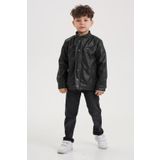Gold Class Kidswear Çıtçıt Süslemeli Fermuarlı Astarlı Erkek Çocuk Deri Ceket