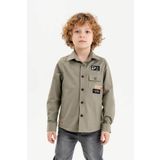 Gold Class Kidswear Çıtçıtlı Arma Baskılı Ayarlanabilir Kol Erkek Çocuk Gömlek