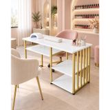 Gold Collection Luxury Nail Desk/Gold Metal Profesyonel Nail Studio Çalışma Masası
