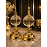 Gold Crystal Cam Küre Dekoratif Obje Seti – Altın Metal Modern Salon & Ofis Aksesuarı (2'li)