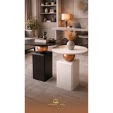 Gold Design OBLİK SİYAH-KREM kombini ikili takım 55-60 cm lake sehpa zigon