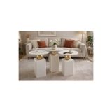 Gold Design OBLİX krem-gold kombini lake mobilya üçlü takım yan sehpa ,zigon 50-55-60 CM