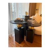Gold Design OBLİX siyah-gold kombini üçlü takım mobilya lake yan sehpa, 50-55-60 cm zigon