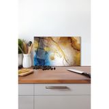 Gold Detay Mavi Cam Kesme Tahtası, Silikon Ayaklı, Isıya Kırılmaya Dayanıklı, Sunum Kesim Tablası - 23 x 35 cm