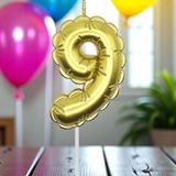 Gold Dokuz 9 Numara Mum Gold Folyo Balon Şeklinde Pasta Mumu Gold Pasta Mumu Gold Doğum Günü Mumu - 1 Adet