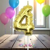 Gold Dört 4 Numara Mum Gold Folyo Balon Şeklinde Pasta Mumu Gold Pasta Mumu Gold Doğum Günü Mumu - 1 Adet