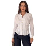 Gold Düğme Pile Detaylı Gömlek – Black Elegance, beyaz, m