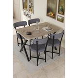 Gold Falez Mutfak Masası 4 Sandalyeli Set 110X70 cm Modern Bahçe Cafe Masa Takımı 4 Kişilik Teddy 9882 Gri
