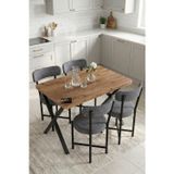 Gold Falez Mutfak Masası 4 Sandalyeli Set 110X70 cm Modern Bahçe Cafe Masa Takımı 4 Kişilik Tedy 9880 Gri