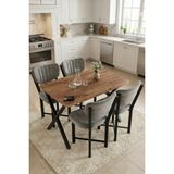 Gold Falez Mutfak Masası 4 Sandalyeli Set 110X70 cm Modern Masa Takımı Cafe Balkon Ofis Masa Elma 9884 Gri
