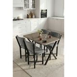 Gold Falez Mutfak Masası 4 Sandalyeli Set 110X70 cm Modern Masa Takımı Cafe Balkon Ofis Masa Elma 9886 Gri