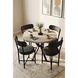 Gold Falez Mutfak Masası 4 Sandalyeli Set 90 Çap Yuvarlak Cafe Balkon Ofis Masa Yemek Takımı Teddy 9863 Antrast Bej