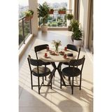 Gold Falez Mutfak Masası 4 Sandalyeli Set 90 Çap Yuvarlak Cafe Balkon Ofis Masa Yemek Takımı Teddy 9863 Antrast