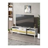 Gold Falez Tv Sehpası Tv Ünitesi 160 Cm Gold Beyaz Mistral 5072 Sarı