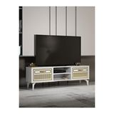 Gold Falez Tv Sehpası Tv Ünitesi Vera Beyaz Gold Çizgili 5052 Altın