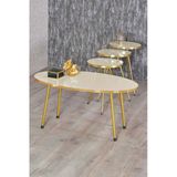 Gold Falez Zigon Sehpa ve Orta Sehpa Elips Gold Metal Ayak Gold Krem Set