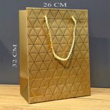 Gold Geometrik Desenli Büyük Boy Karton Hediye Çantası