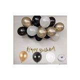 Gold Happy Bırthday Kaligrafi Banner Krom Gold Pastel Siyah Beyaz Balon