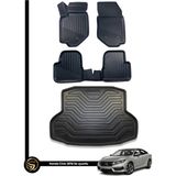 Gold Honda Civic 3D Havuzlu Paspas Sedan 2016-2020 + Bagaj Havuzu Araca Özel Dolcex Kauçuk Set - Siyah