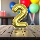 Gold Iki 2 Numara Mum Gold Folyo Balon Şeklinde Pasta Mumu Gold Pasta Mumu Gold Doğum Günü Mumu - 1 Adet