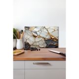 Gold Işıltılı Mermer Desen Cam Kesme Tahtası Silikon Ayaklı Isıya Kırılmaya Dayanıklı Sunum Tablası - 23 x 35 cm
