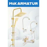 Gold Kare Robot Beyaz Gold Armut Eviye Lavabo Banyo 4 Lü Set - Altın