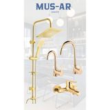 Gold Kare Robot Duş Seti - Banyo- Eviye Lavabo Bataryası Musluğu 4'lü Set