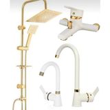 Gold Kare Robot Seti, Beyaz Gold Banyo, Lavabo, Mutfak Bataryası Çeşmesi 4’lü Set