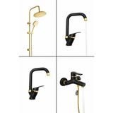 Gold Kare Robot Seti, Siyah Gold Banyo, Lavabo, Mutfak Bataryası Çeşmesi 4’lü Set - Beyaz - Altın