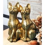 Gold Kedi Çift Biblo Heykel Hediyelik Dekoratif Ürün Konsol Vitrin Masa Süsü Ofis Ev Hediyesi