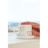Gold Kelebek Amore El Yapımı Seramik Double Kahve Fincanı Mug Kupa
