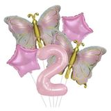 Gold Kelebekli Pembe 2 Yaş Rakam Balon Set