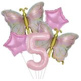 Gold Kelebekli Pembe 5 Yaş Rakam Balon Set